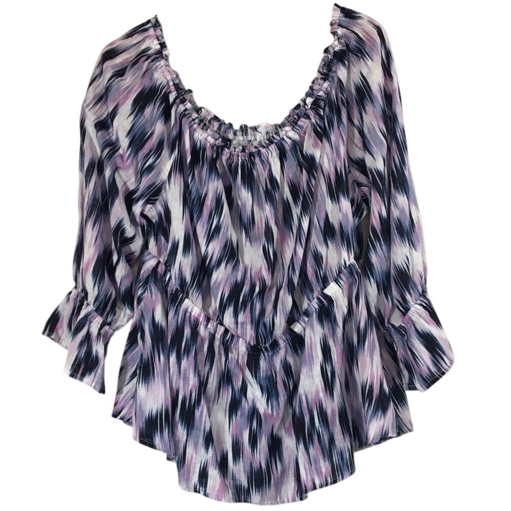 Lane‎ Bryant Linen & Cotton On or Off Shoulder Peplum Tie Dye Boho Blouse